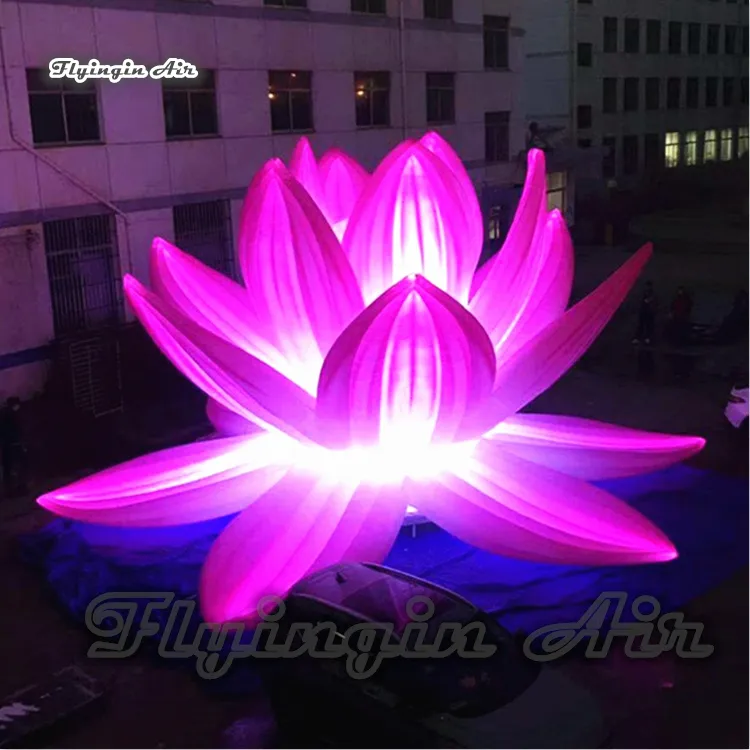 Fleur de Lotus gonflable personnalisée, grand éclairage, plantes simulées de hauteur de 3m/6m, fleur artificielle pour décoration de concert et de fête dansante