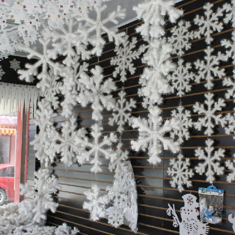  Christmas White Snowflake Ornaments Plastic Snowflakes