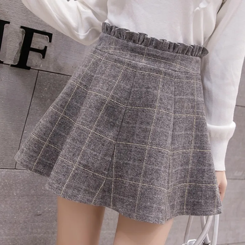 Le donne coreane Gonna di Hairy Plaid Donne Moda Gonne 2019 Gonna a vita alta A line dell annata Autunno Inverno gonne delle donne