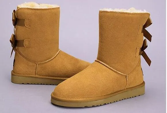 Hot New Fashion Australian Classic Låg för att hjälpa Vinter Boots Real Leather Bailey Bow Women's Warm Snow Boots