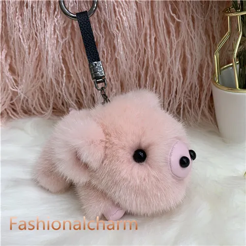 Réel Véritable Fourrure Cochon Piggy Poupée Jouet Porte-clés Sac À Main Porte-clés Voiture Téléphone Pandent Cadeau