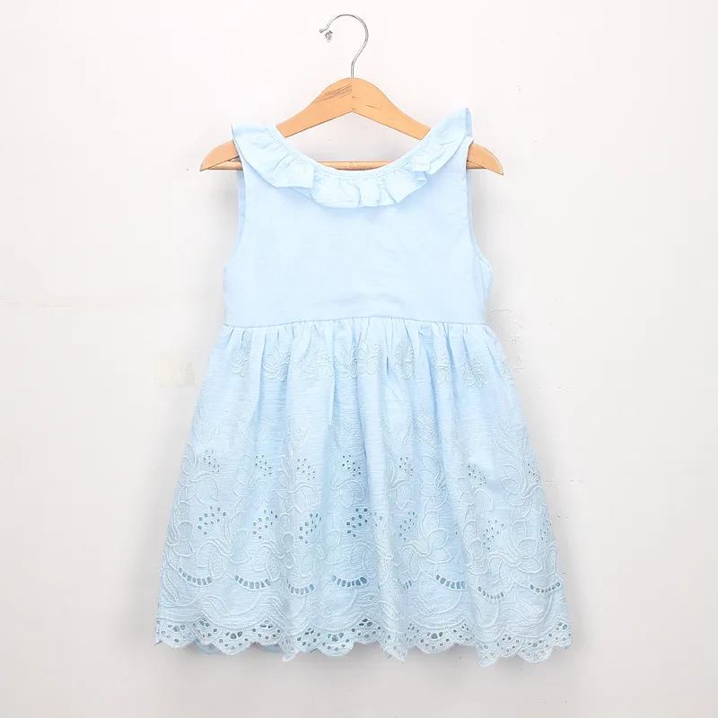 Baby girl vêtements robes de coton broderie sans manches percées robe en dentelle de fleur de noix 2019