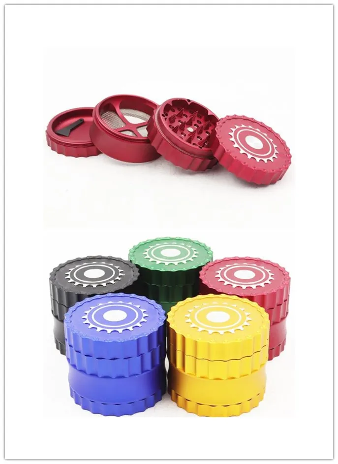 New Gear Shape 63mm Grinders 4 Parts Herb Cutter Metal Tobacco Spice Crusher Hookah Smoking Grinder 4 Colors