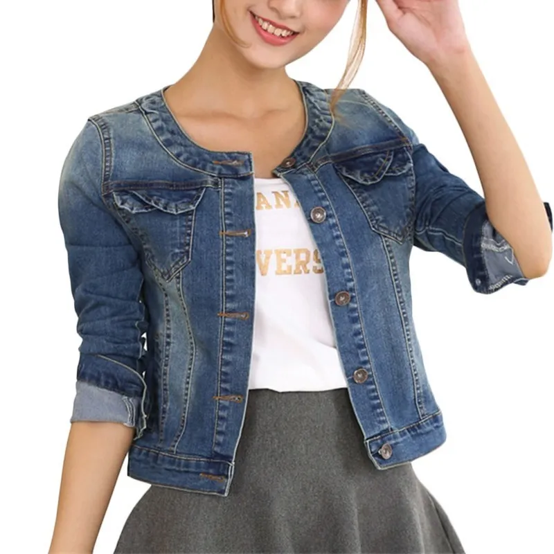 Women's Jackets Spring Autumn Denim Jacket Women Plus Size Long Sleeve Jeans Womens O Neck Coats Elastic Short Base 4XL F670