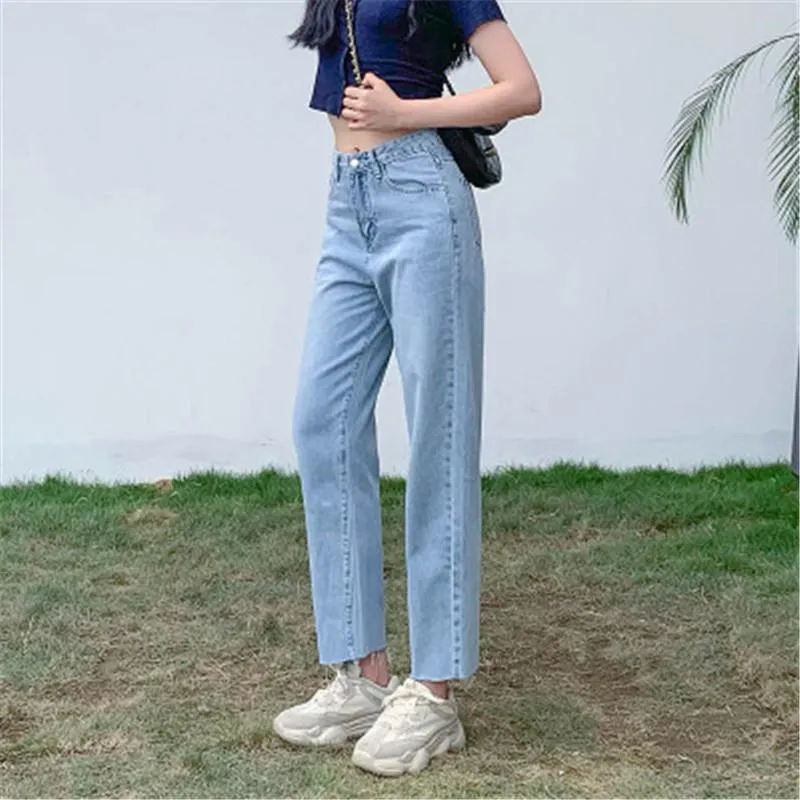 Kvinnor Casual Straight Jeans Fashion Trend High Waist Loose Byxor Penna Byxor För Dam Designer Ny Spring Grils Ankel Längd Jeans