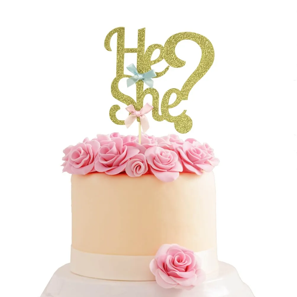 Gender onthullen Cake Topper - Glitter cake decorating benodigdheden, gender onthullen feestartikelen voor fotocabine rekwisieten, baby shower gunsten