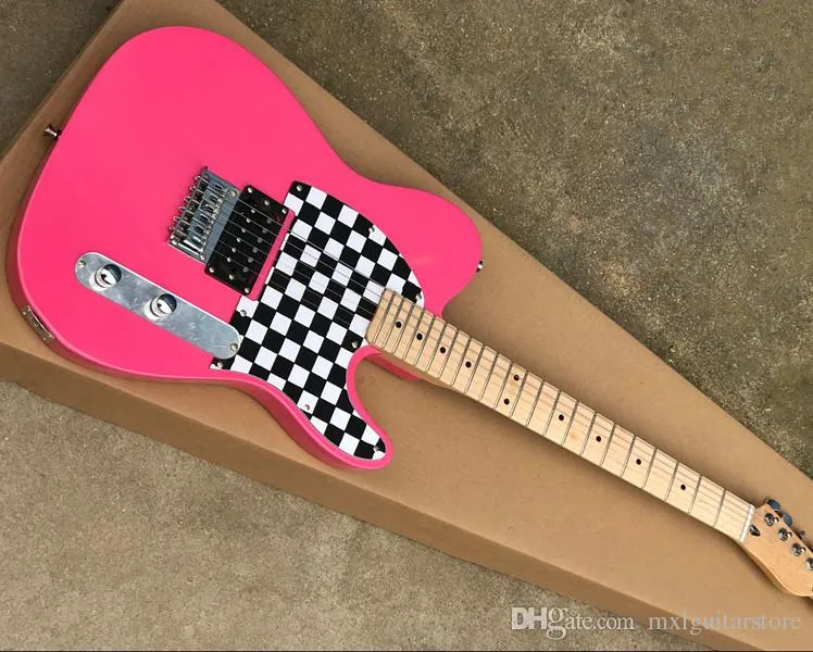 Rosa kropp elektrisk gitarr med lönn fretboard, kvadratisk pickguard, som erbjuder anpassade tjänster som du begär