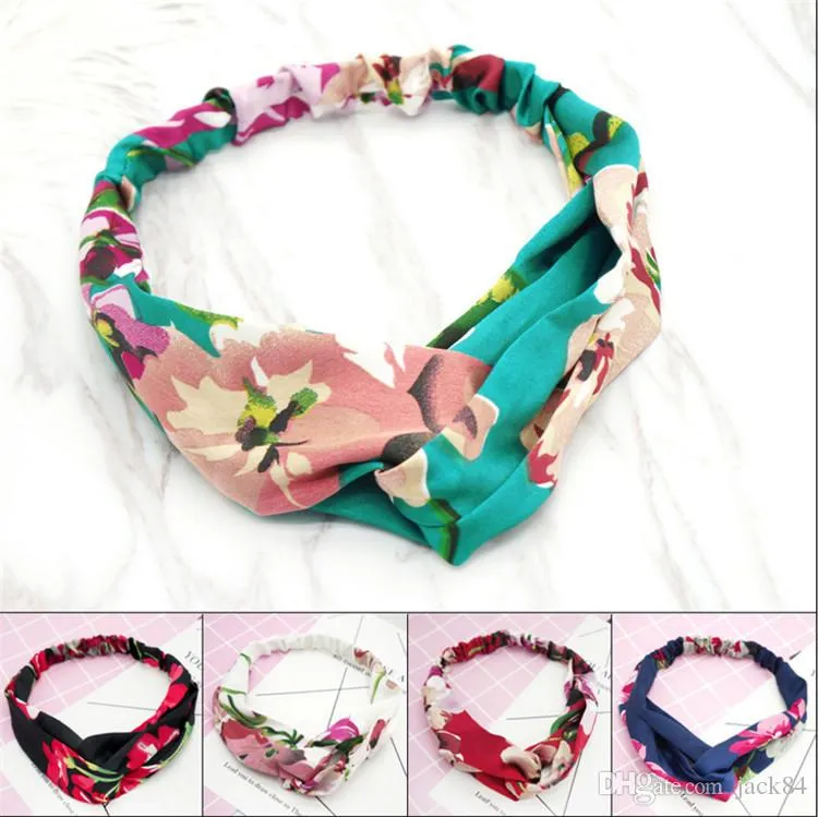 in stock Design 100% Silk Cross Headband Fashion Elastic Hair bands For Women Girl Retro Floral Bird Turban Headwraps Gifts