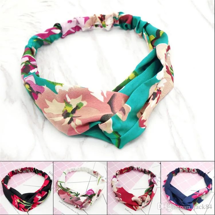 In voorraad Design 100% Zijde Kruis Hoofdband Mode Elastische Haarbanden Voor Vrouwen Meisje Retro Floral Bird Tulband Headwraps Geschenken