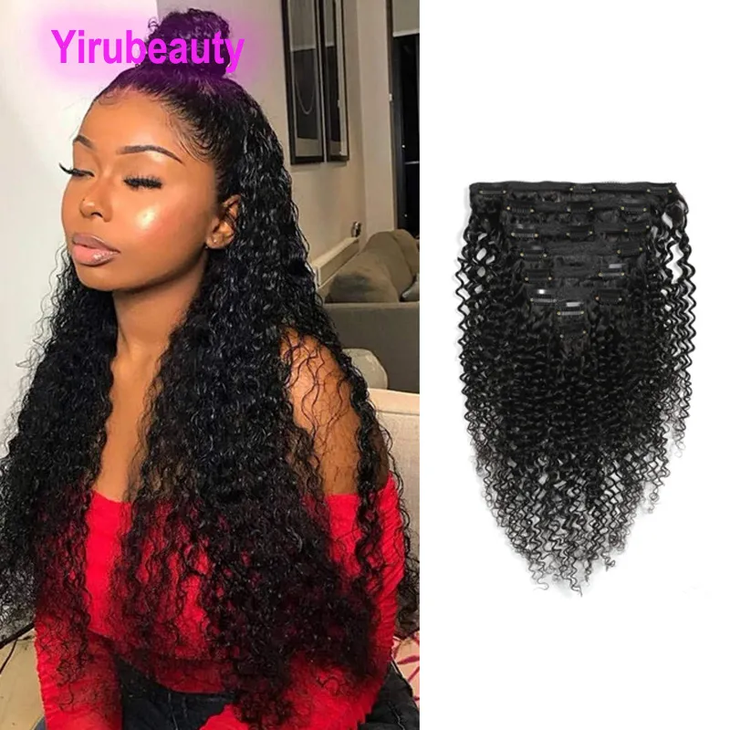 Malaysiskt människohår Kinky Lockigt 120g Clip In Hårförlängningar Kinky Lockigt 120g/lot Virgin Hair Naturlig Färg 8-22tum