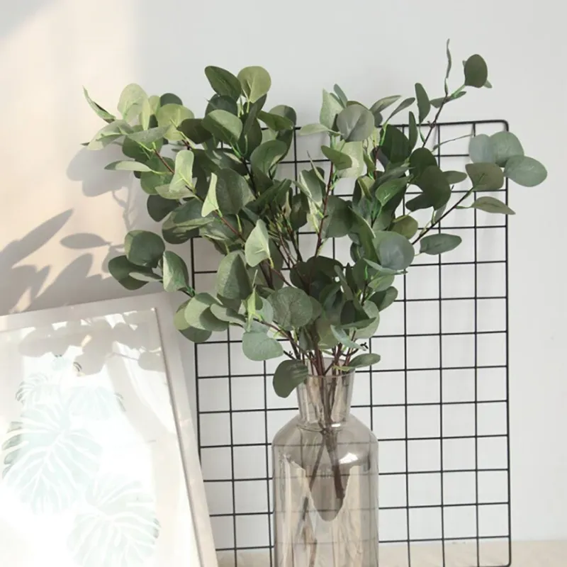 2019 Nuove foglie artificiali Rami Pianta di simulazione Eucalipto Grande bouquet Decorazione domestica in plastica Ginkgo finto singolo verde