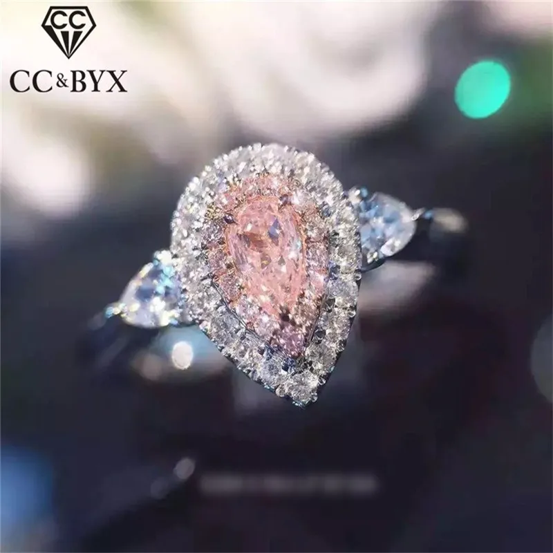 Jewelry 925 Silver Rings For Women Fashion Pink Water Drop Simple Jewelry Engagement Bride Wedding Gift Ring Anillo CC585