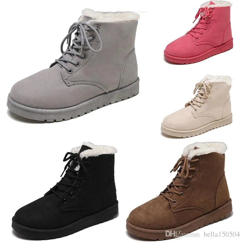 Winter Lace Up Ankle Boots for Women Leather with Fur Lining