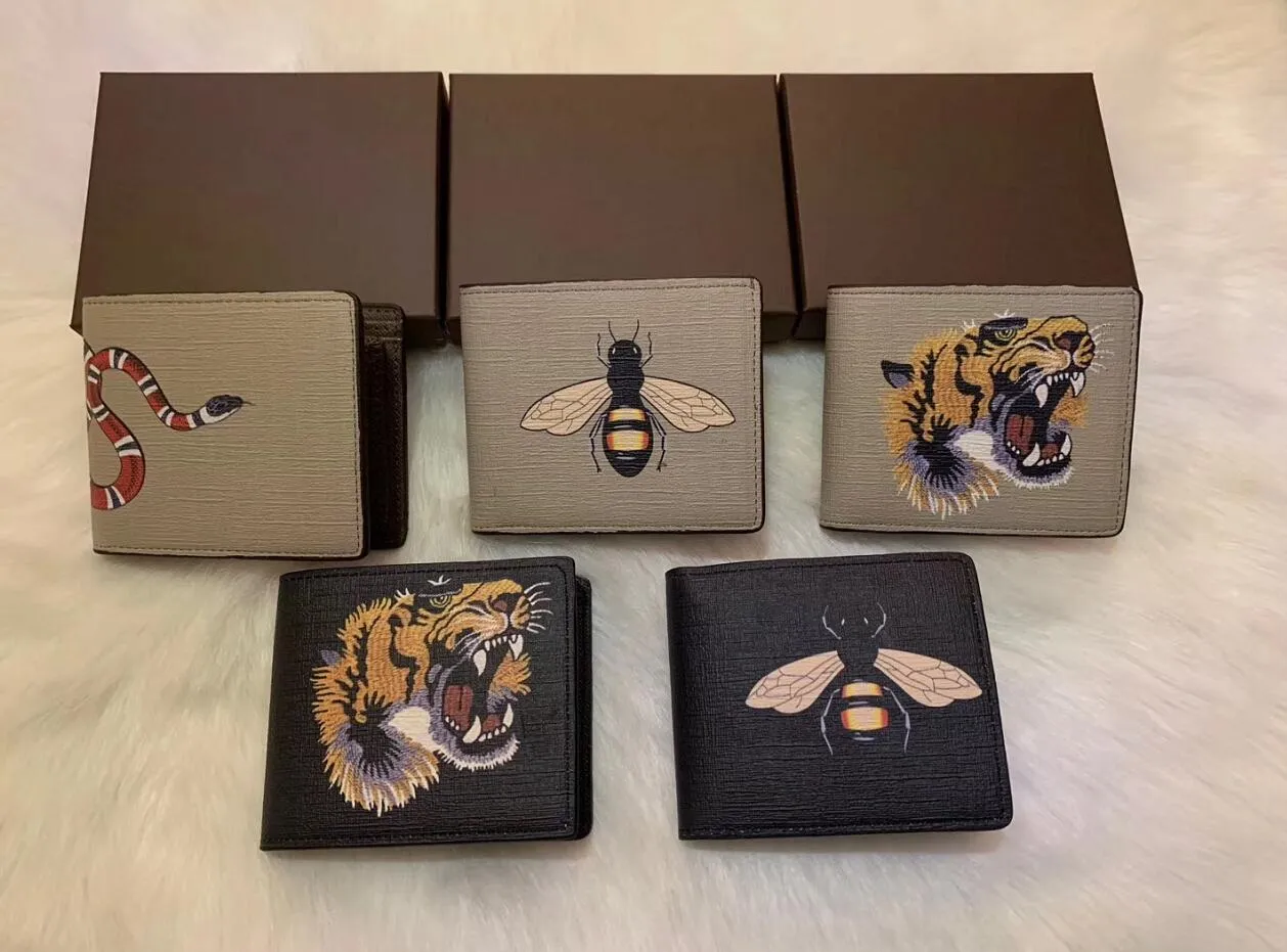 High quality men animal Short Wallet Leather black snake Tiger bee Wallets Women Long Style Purse Wallet card Holders with gift box