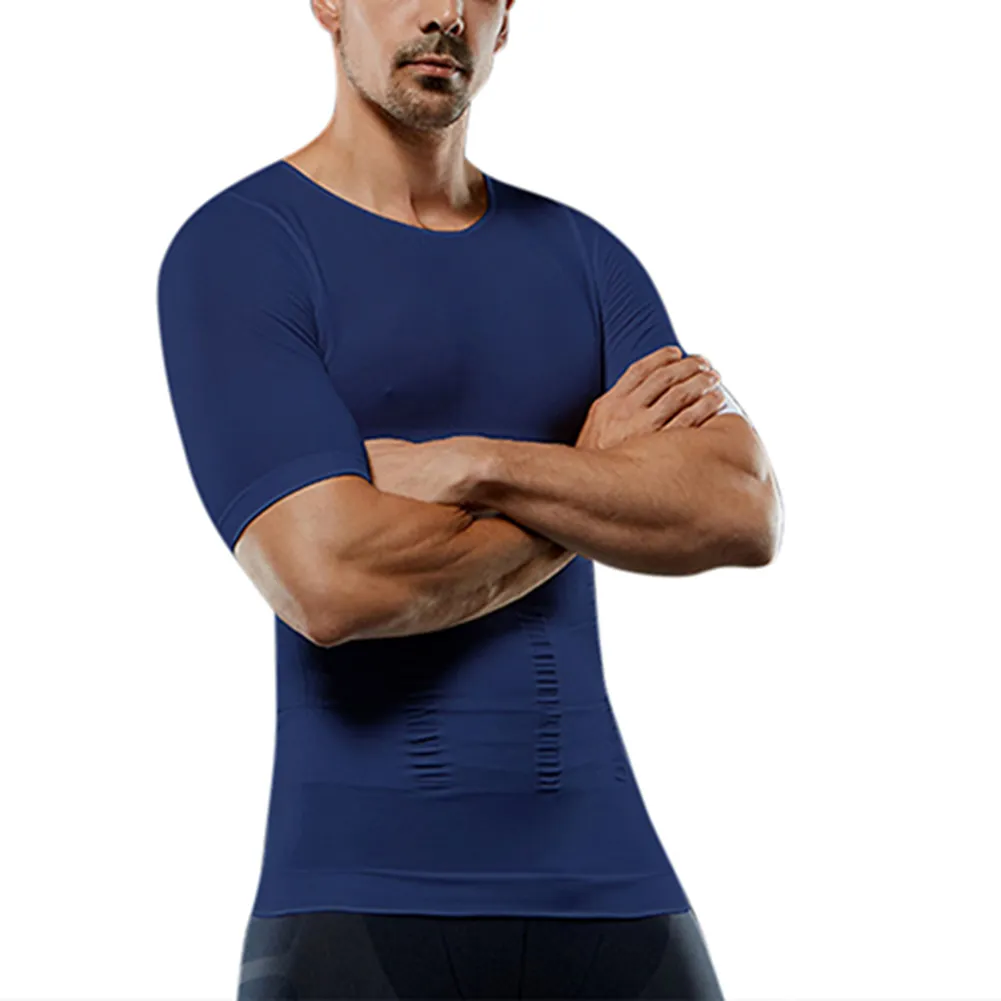 XRQ88 Mens Compression Muscle Fit T Shirts For Belly Control