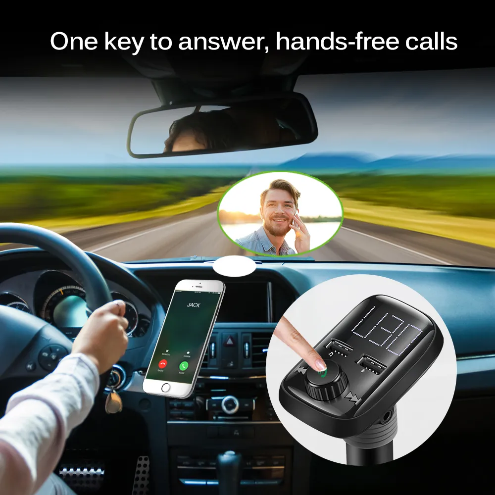Transmetteur FM Bluetooth Pour Voiture - Avec écran LED, RGB, Mains Libres, USB-C Et Port TF - Charge Rapide 3.4A - Compatible Tous Smartphones - 7
