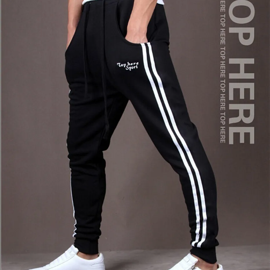 Printemps été hommes pantalons mode maigre pantalons de survêtement hommes Joggers rayé mince pantalon ajusté gymnases vêtements grande taille 3XL Harem pantalon C320b