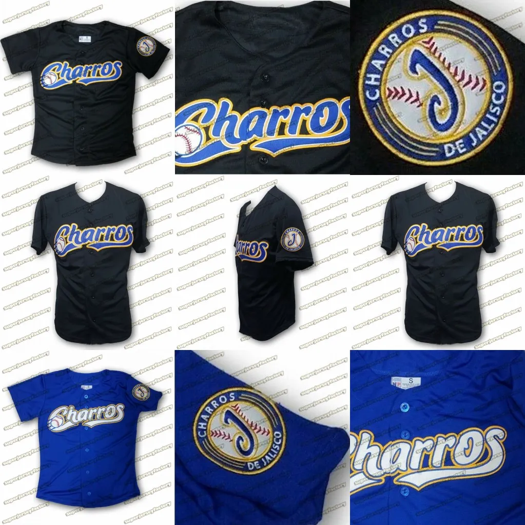 Charros de Jalisco Baseball Jersey 100% poliéster ed preto azul