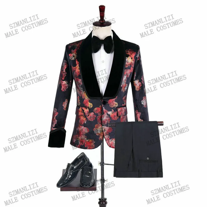 2020 Marca Groomsmen Tuxedo Black Velvet xaile lapela Magro Homens Ternos Mariage Homme casamento melhor homem Blazer Prom Wedding Set Suit