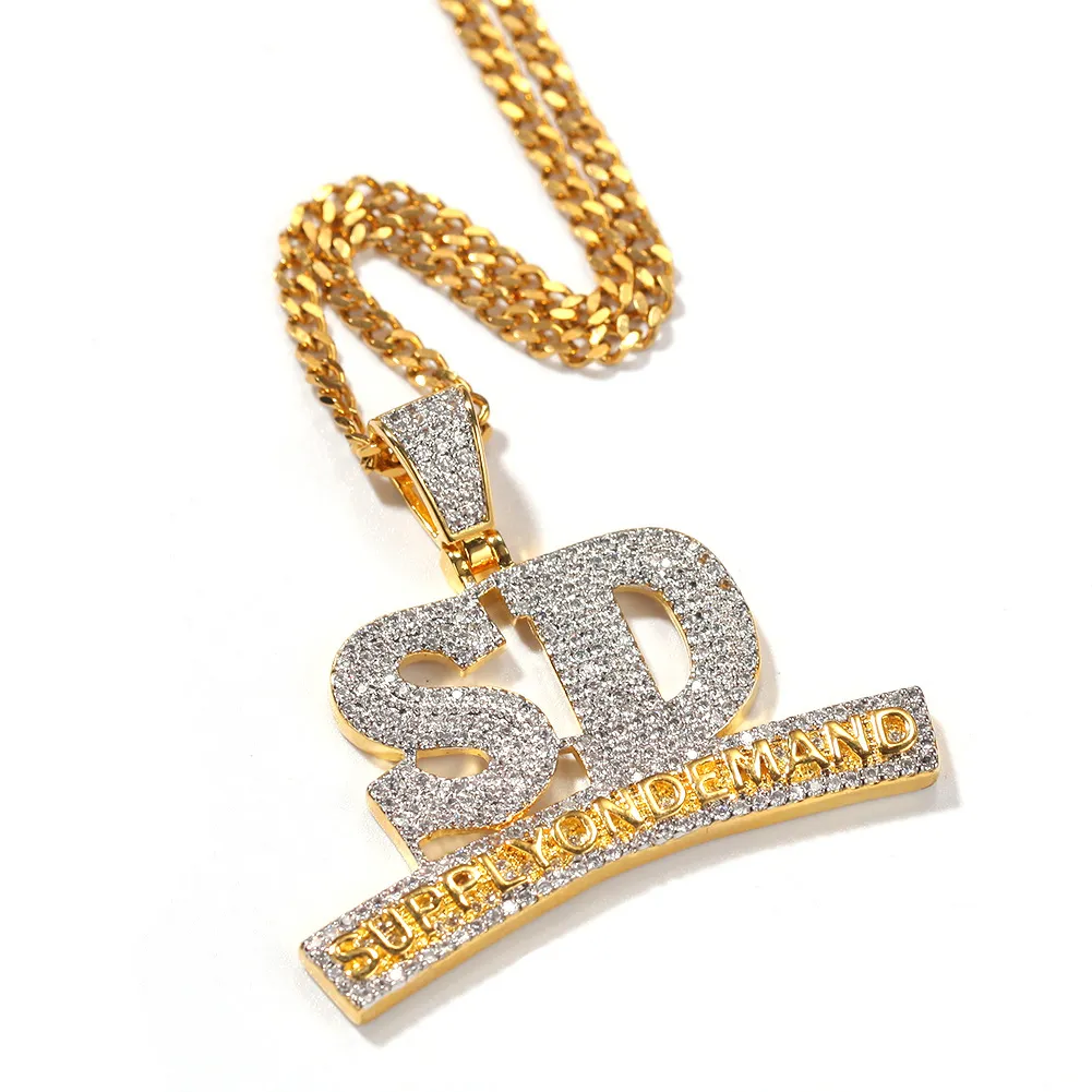 Nuovo stile micro intarsiato zircone SD Hip Hop gioielli lettera SUPPLYONDEMAND collana pendente per uomo donna