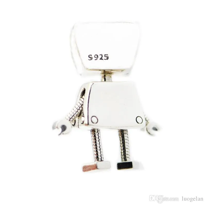 2018 Spring New 925 Sterling Silver Bella Robot Charm Pink Enamel Bead Fits Pandora Bracelet DIY for Women Jewelry Accessories