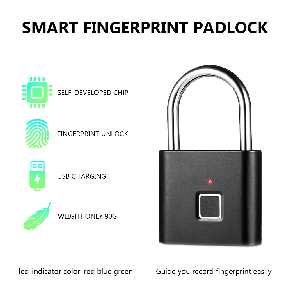 O10 KEYLESS USB -uppladdningsbar dörrlås Fingeravtryck Smart Snabblåsning Zinklegering Metal IP65 Vattentät dörrgage fall L5711426