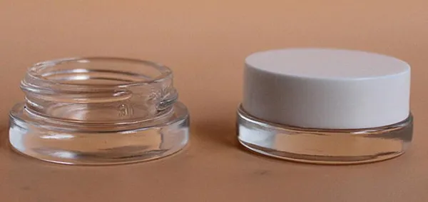 5 ml glas stash jar container 5G custom logo clear wax dab container mini kleine cosmetische pot met zwart wit goud deksel 2019 beste heet