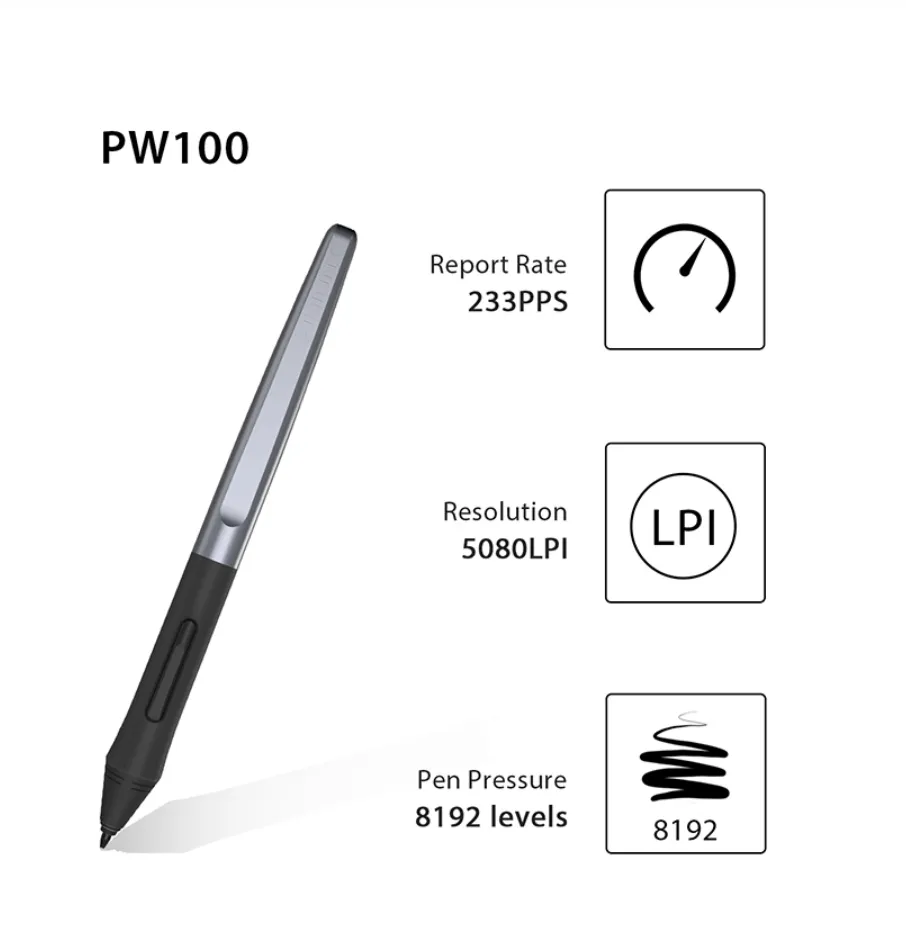 New Battery-free Pen for Huion Digital Graphic Tablets H640P/H950P/H1060P/H610PRO V2--PW100