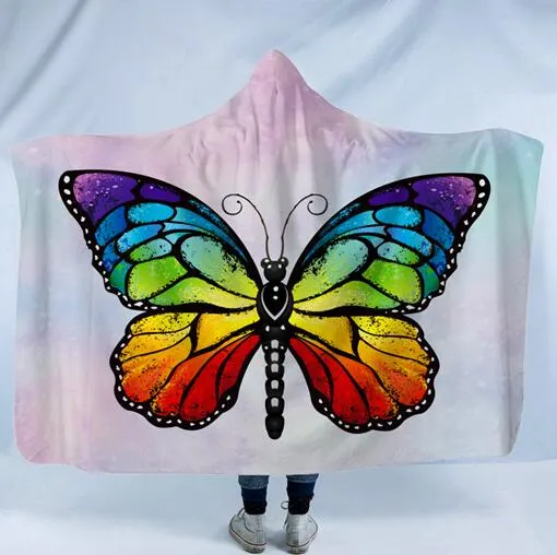 Butterfly Hooded Blanket Fleece Wearable Blanket with Hat Printed Butterfly Blankets Kids Adult Winter Hooded Cloaks Sherpa Wrap GGA2201