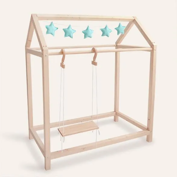 appendiabiti Mobili per bambini Scaffale in legno massello doppio palo isola centrale semplice appendiabiti moderno espositore espositore per negozio di abbigliamento