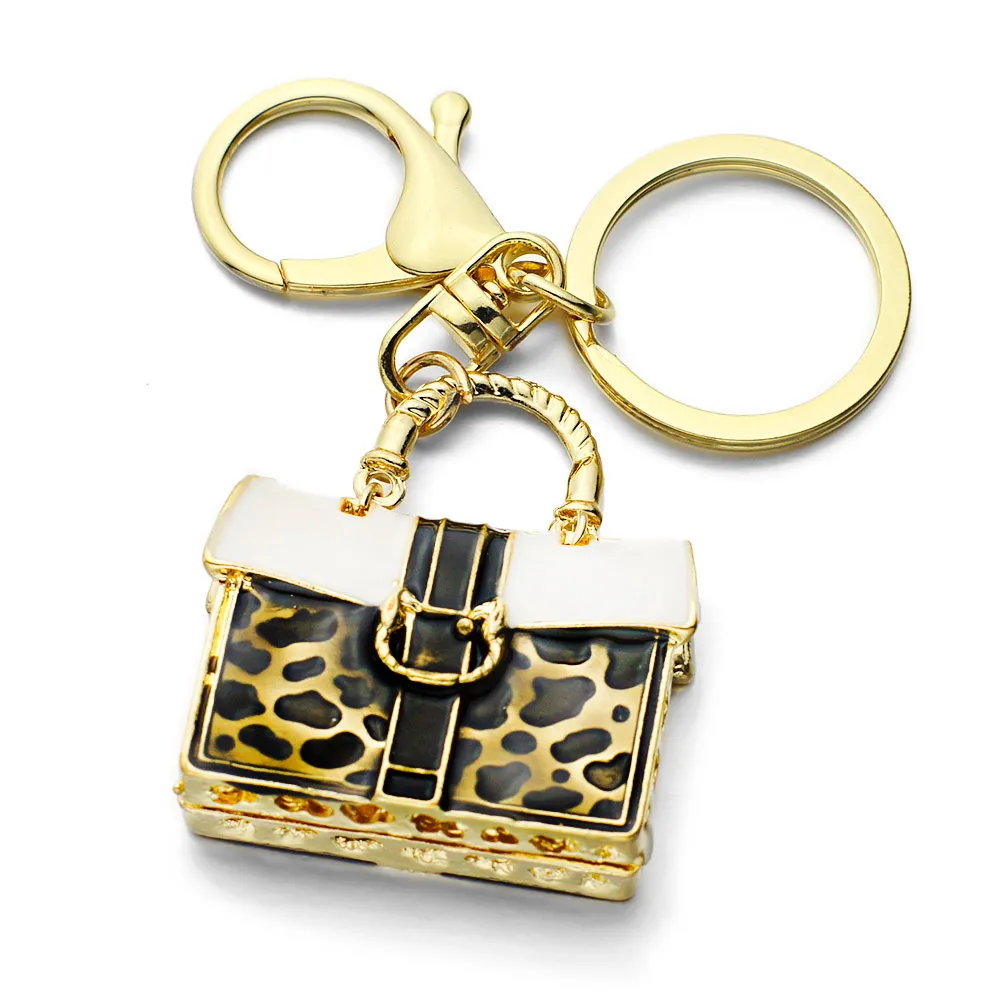 Fashion-Leopard Handväska Nyckelringar Ringar Hållare Chaveiro Innovativ Kristallväska Hängsmycke för bilnyckelringar K260