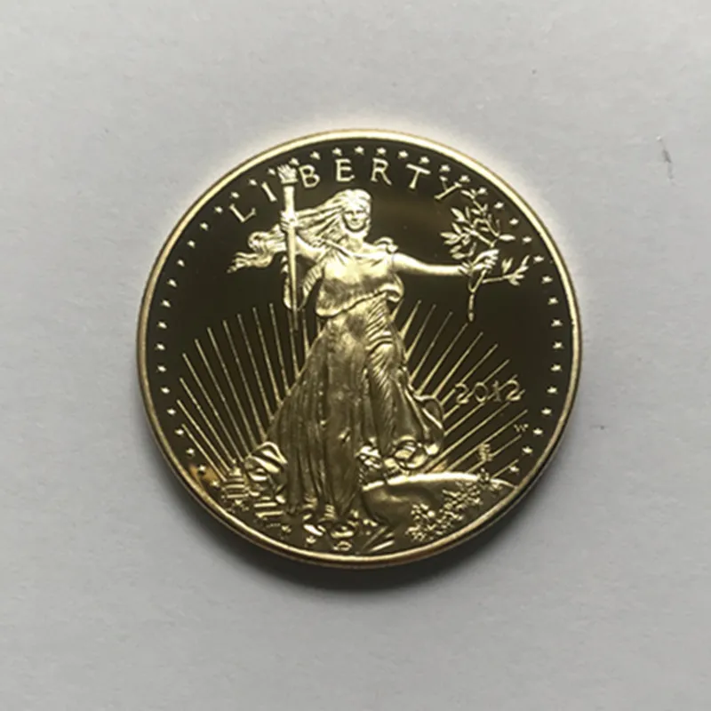 10 Pcs Non Magnetic Freedom Eagle 2012 Badge Gold Plated 32 6 Mm Commemorative American Statue Liberty Drop Acceptable Coins