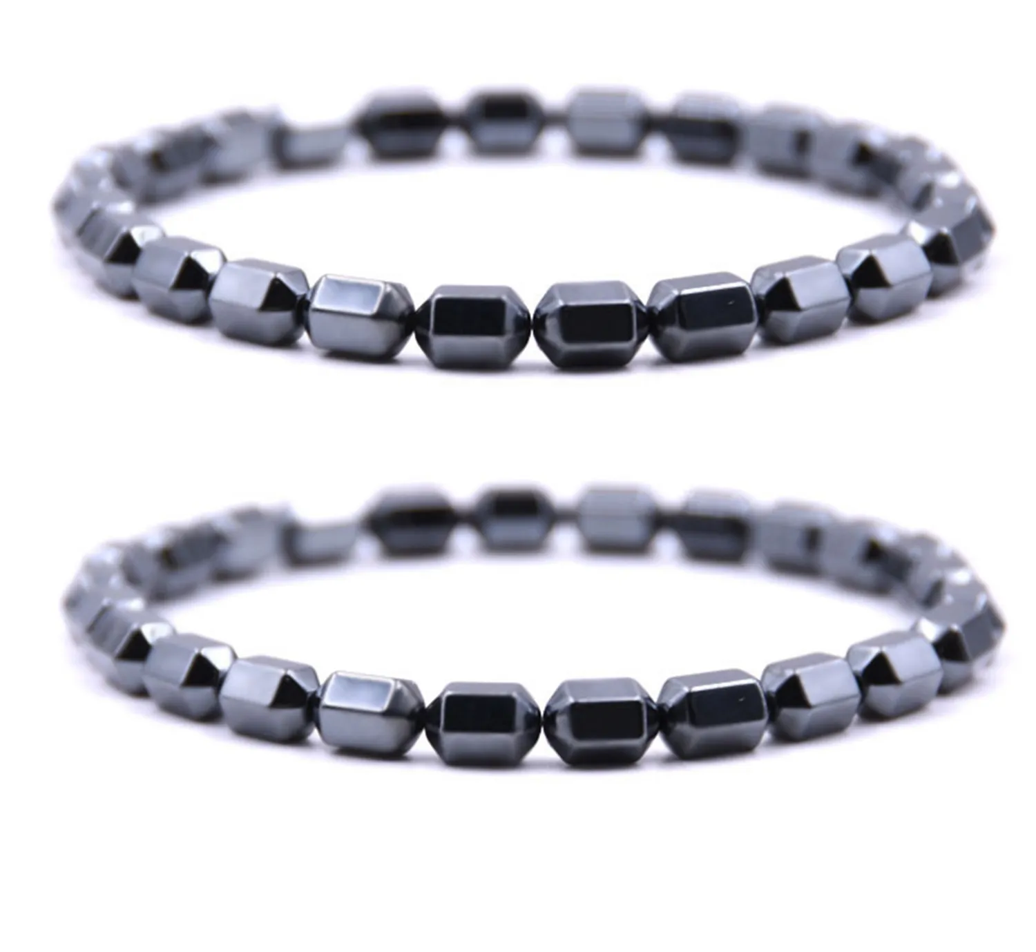 Braccialetto di pietra biliare nera 2 pezzi / set braccialetto di perline di trattamento con ematite magnetica braccialetto da donna bracciali da uomo fatti a mano compleanno genitore-figlio par