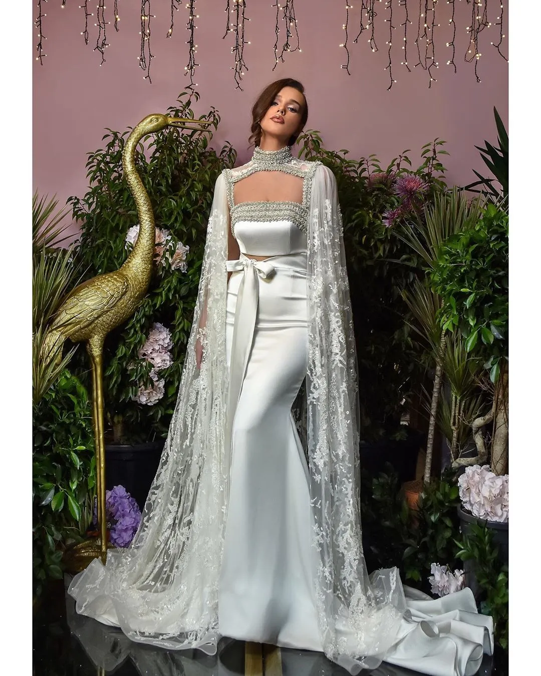 2020 Arabic Aso Ebi Mermaid Sexy Lace High Neck Beaded Pearls Bridal Dresses Vintage Wedding Gowns ZJ545