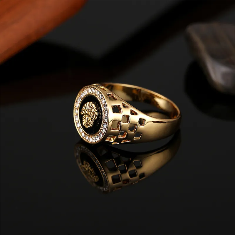 New Fashion Gold Silver Colors Ring stones Classic Men's Punk Rock Style Hip Hop Ring Lion Head Finger Rings for Men Women