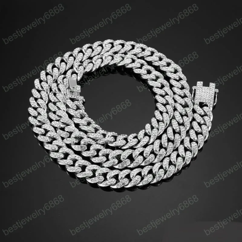 Fechamento de Strass Gelado Finish Golden Finish Miami Cuban Link Cadeia Colar 24 30inch Men's Hip Hop Colar Jóias