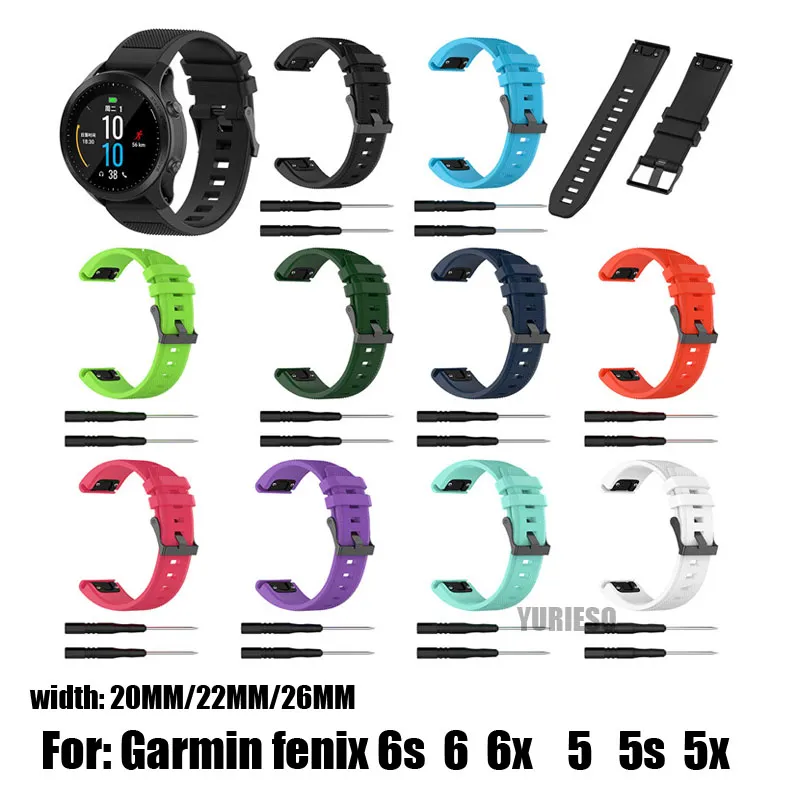 26 22 20mm Watchband Strem för Garmin Fenix ​​6 6s 6x 5 5s 3 3HR D2 S60 GPS Watch Quick Release Silicone EasyFit Wrist Band Strap