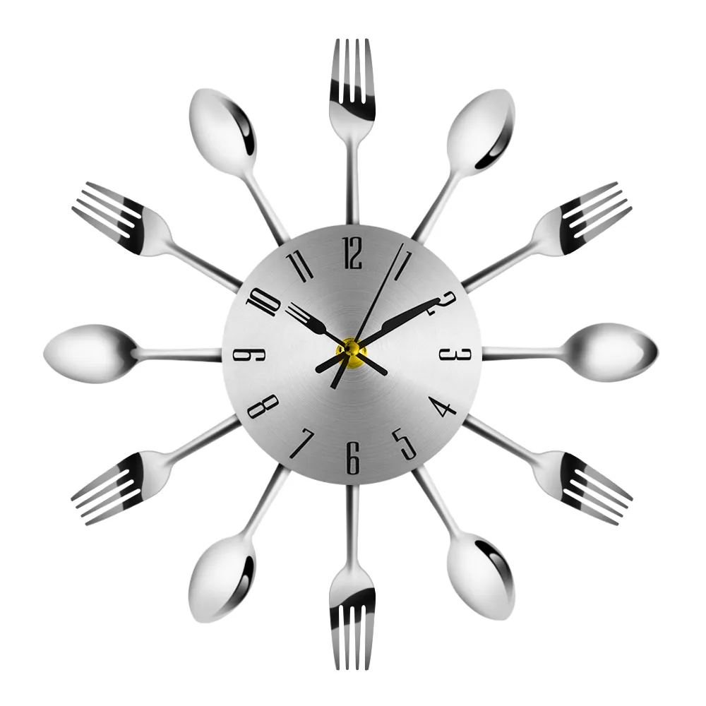 2019 Home Decorations Noiseless Stainless Steel Cutlery Clocks Knife and Fork Spoon Wall Clock Kitchen Restaurant Home Decor Y200110