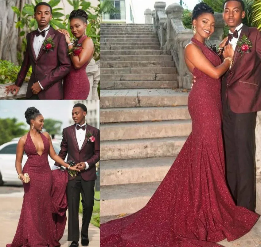 Cheap Burgundy Prom Dress 2019 Latest African Black Girls Red