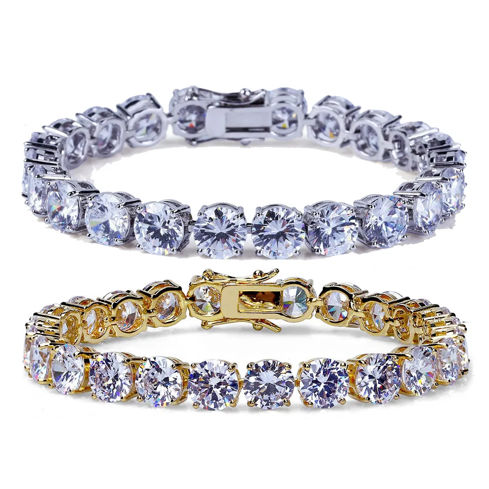 Bracelet de chaîne de tennis plaqué or 18 carats Hip Hop CZ Zircon 8 10 mm à une rangée de diamants glacés pour hommes femmes chaînes cubaines rappeur bijoux cadeaux