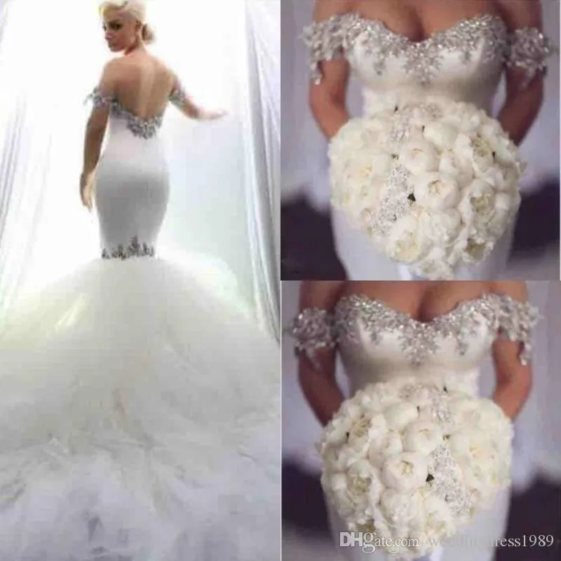 Splendidi abiti da sposa a sirena taglie forti Perline di cristallo con spalle scoperte Abiti da sposa paese africano arabo Abito da sposa chiesa personalizzato