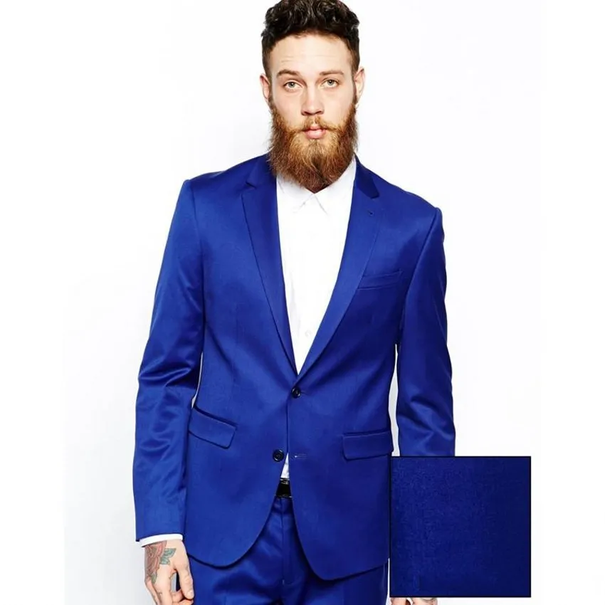 Royal Blue Men Wedding Tuxedos Muesca Solapa Novio Tuxedos Excelente Hombres Blazer Traje de 2 piezas Prom / Cena Chaqueta (Chaqueta + Pantalones + Corbata) 2622