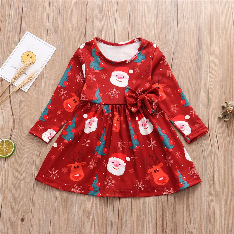 Ubrania Boże Narodzenie Baby Girls Sukienki 2019 Nowe Style Cartoon Santa Claus Elk Drukowane Drukowane Suknie Z Długim Rękawem Bawełniane Dziewczyny Boże Narodzenie Dress