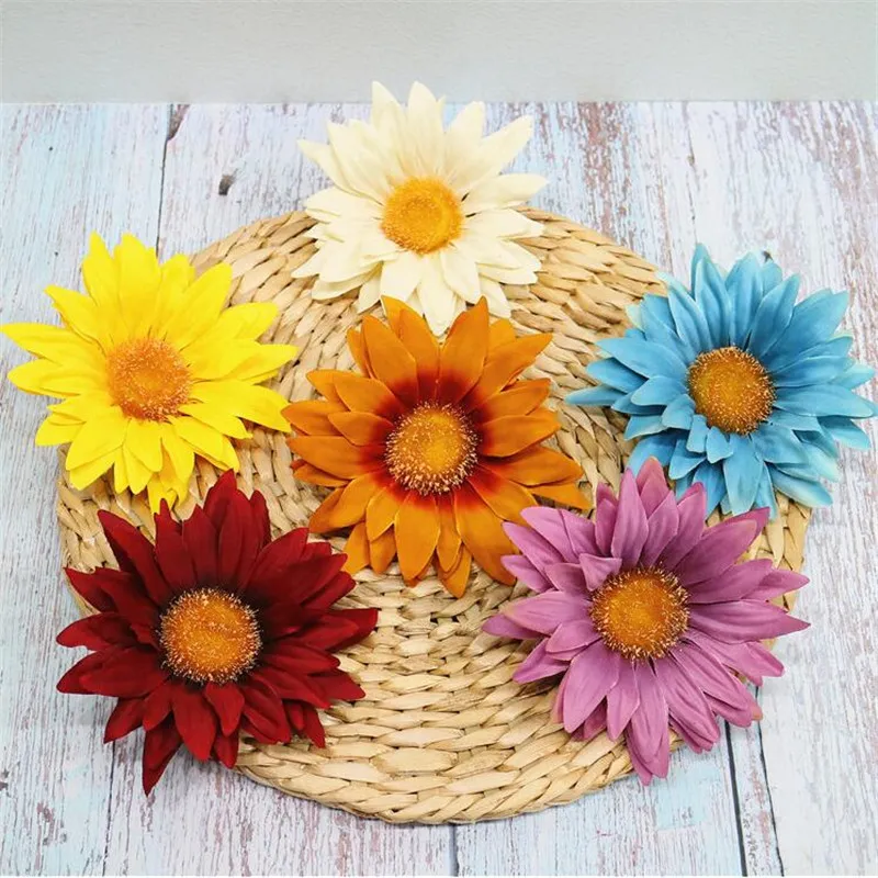 Fake Sunflower Head Dia. 4.53" Simulation Autumn Chrysanthemum for DIY Bridal Bouquet Wrist Flower Background Decorations