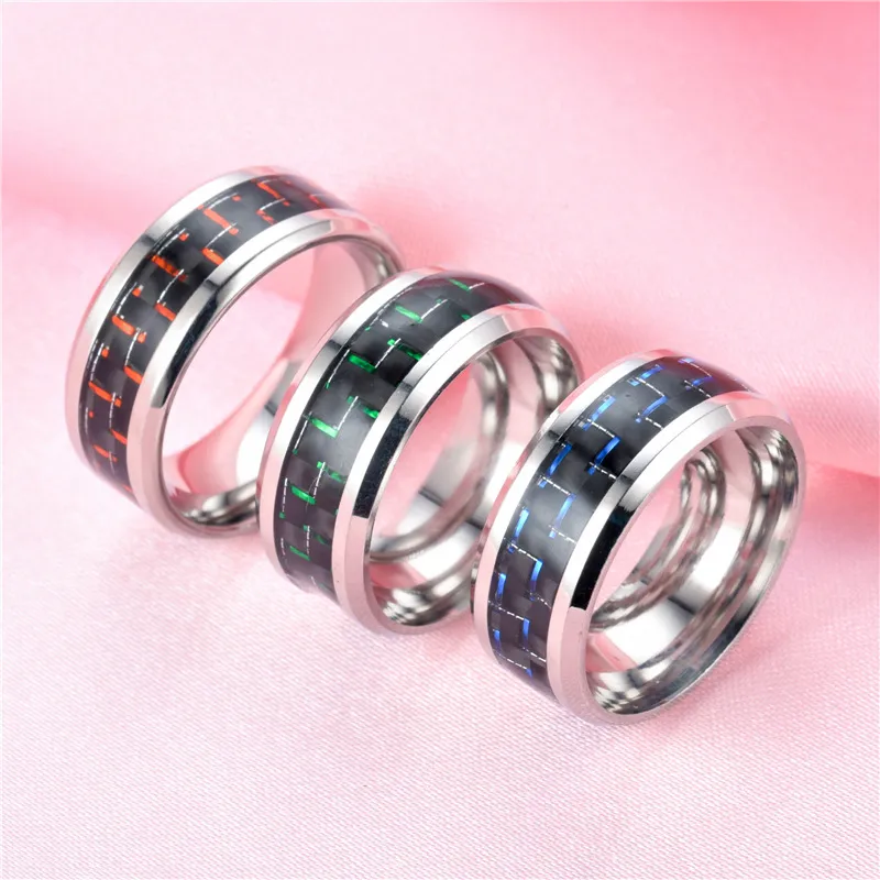 خاتم ألياف الكربون خاتم الزواج الأسود من الفولاذ المقاوم للصدأ الوعد خواتم الخطبة رجال حلقات النساء