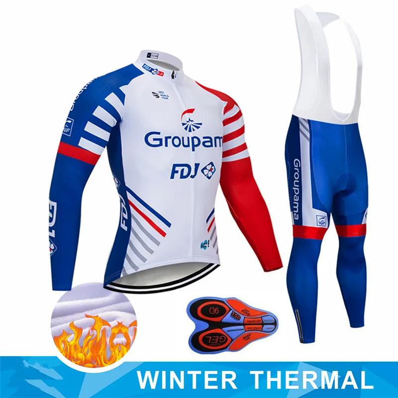 2020 New Groupama FDJ 사이클링 팀 저지 Bibs 바지 세트 Ropa Ciclismo Mens 겨울 열 양털 프로 자전거 자켓 Maillot 착용