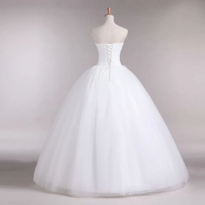 Ballkleid-Brautkleider aus Spitzentüll mit herzförmigem Ausschnitt 2019, schlichtes Brautkleid mit Schnürung, Brautkleid in Weiß, Elfenbeinfarben252I