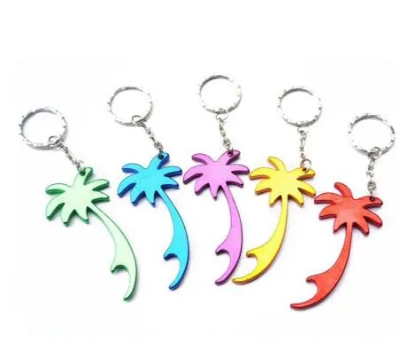 Hot Sale Multi Color Palm Tree Shape Keychains Beer Soda Can Bottle Opener Key Ring Hushålls köksredskap