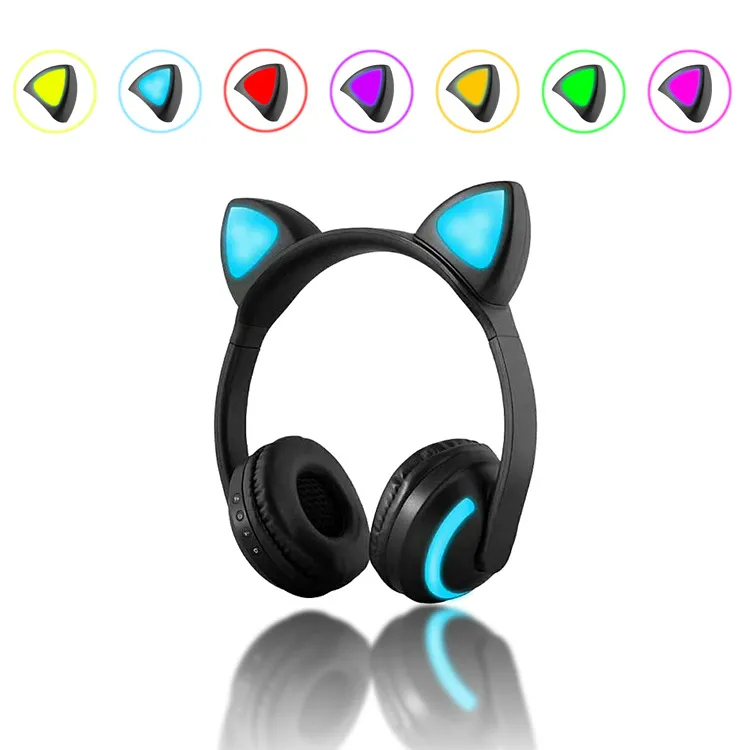 Casque d'oreille de chat 7 couleurs clignotant casque lumineux écouteur Bluetooth casque pour filles enfants jeu lapin cerf diable oreille bandeau