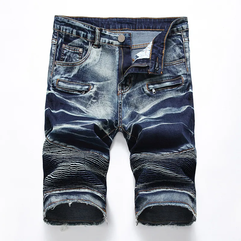 Sommar denim shorts män sträcker smal passform korta jeans mens bomull avslappnad distressed shorts knä längd denim kort